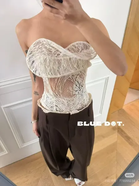 Lace Bustier Top in White and Black - 19