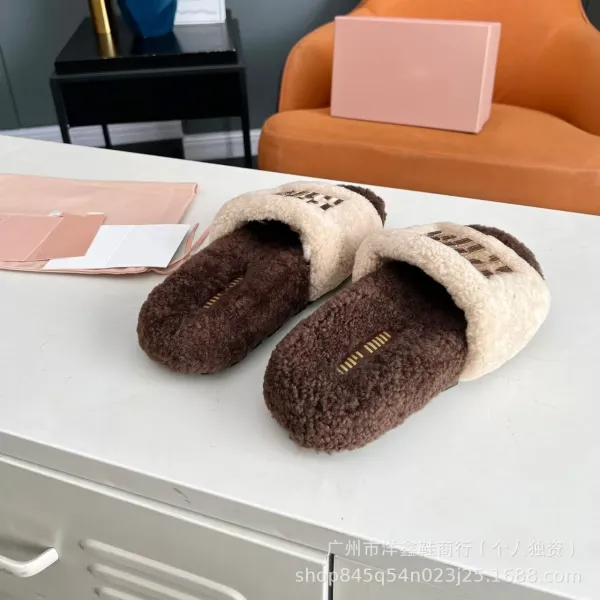 UGG Fluff Slide Brown Beige Shearling Slippers - 22