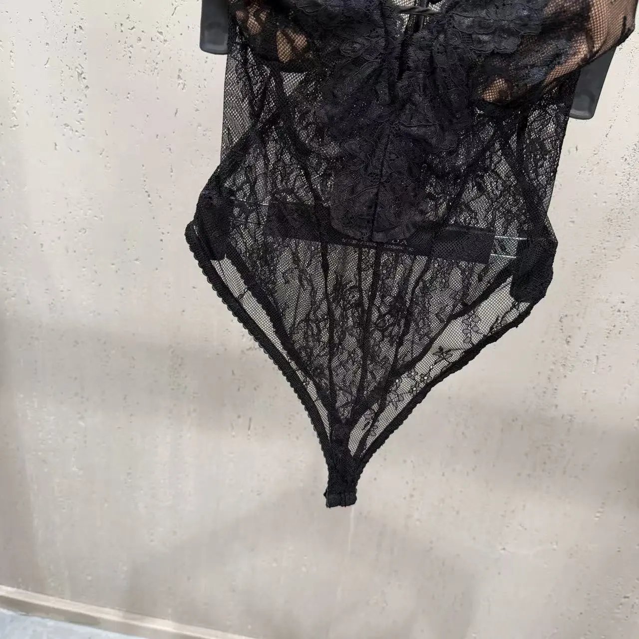 Black Lace Sheer Bodysuit with Crisscross Straps Underwear - 6