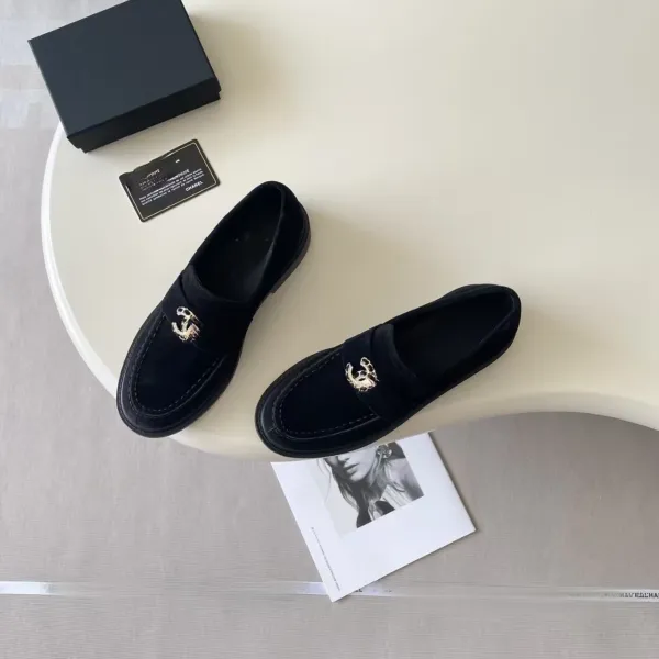 Chanel CC Logo Velvet Loafers Black - 3