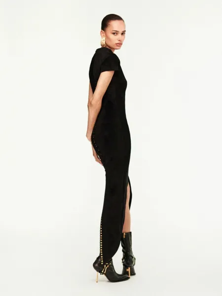 Valentino Garavani Rockstud Lace-Up Midi Dress Black and Burgundy - 4