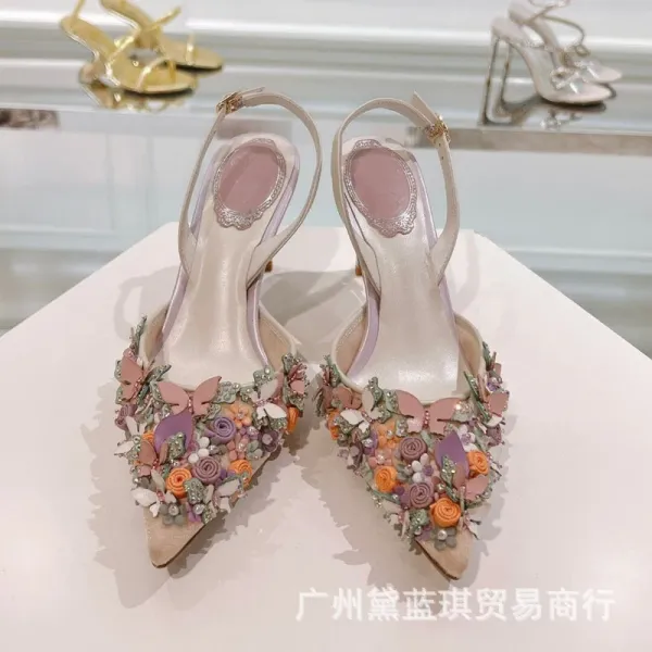Bene Gao Villa Floral Embellished Slingback Stilettos White - 4