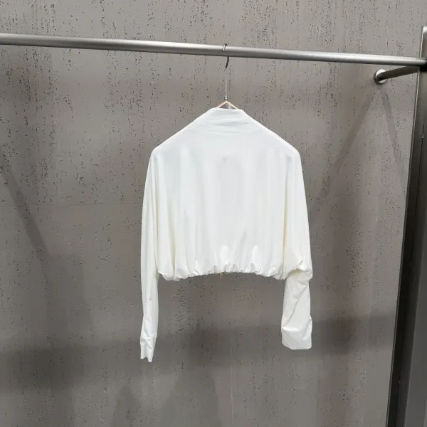 Off-White Cropped Zip-Up Top and Draped Skirt Set Black - 21