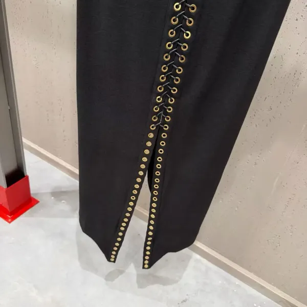 Valentino Garavani Rockstud Lace-Up Midi Dress Black and Burgundy - 12