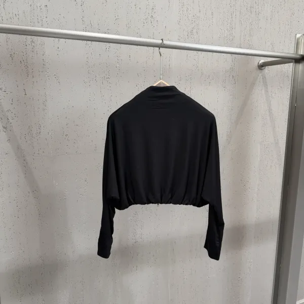 Off-White Cropped Zip-Up Top and Draped Skirt Set Black - 28