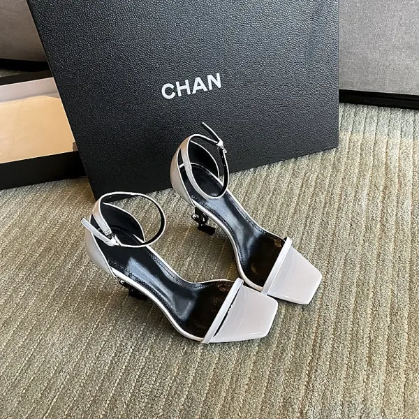 Saint Laurent Tribute Sandals Black Patent Leather Heels - 25