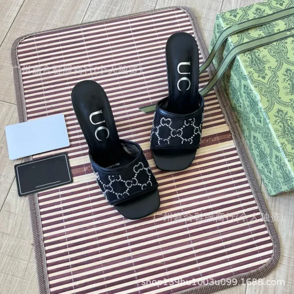 Gucci Marmont Slide Sandals Beige Mesh Heeled Slippers - 7
