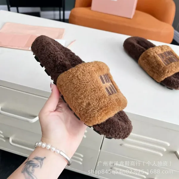 UGG Fluff Slide Brown Beige Shearling Slippers - 26