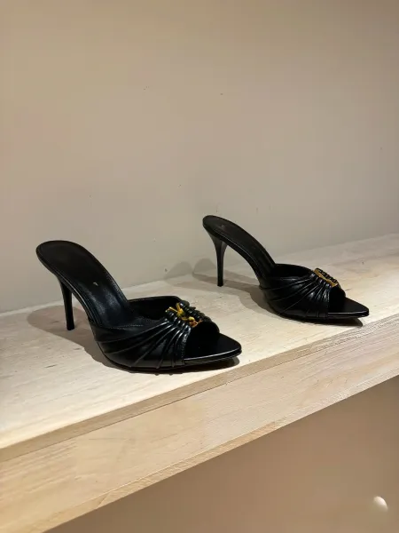 Saint Laurent Ruched Mule in Brown Leather Heels - 9