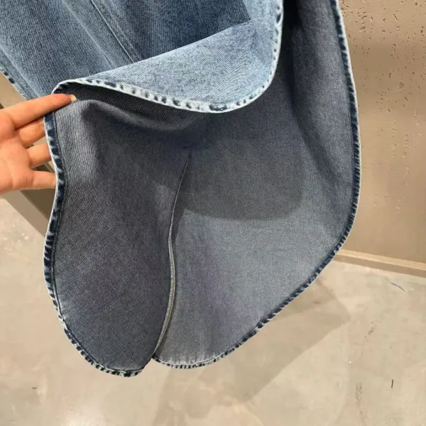 Denim Set: Flared Wide-Leg Jeans and Peplum Sleeveless Top in Medium Wash Blue - 11