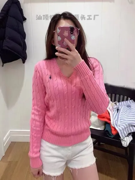 Ralph Lauren Cable Knit V-Neck Sweater White - 20