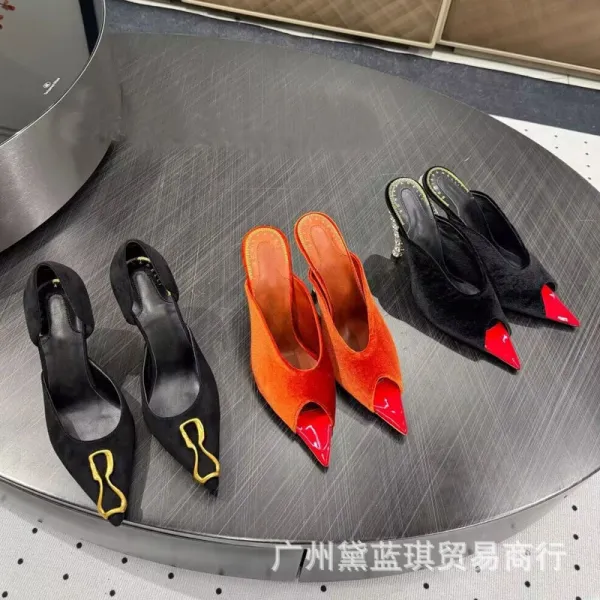 Saint Tears Sculptural Heel Black Suede Pointed-Toe Pumps with Gold Hardware - 2