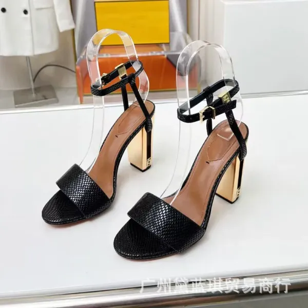 Fendi FF Logo Print Block Heel Sandals in Army Green - 11
