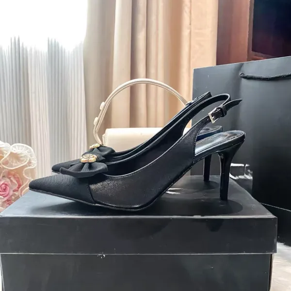 Dior J'Adior Slingback Heels Black Bow White Leather - 3