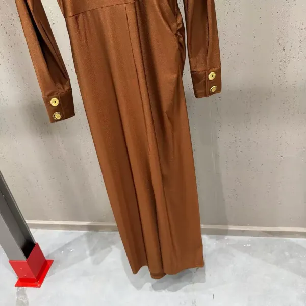 WOMANBY A VOYVES Button-Front Ruched Shirt Dress in Brown and Black - 10