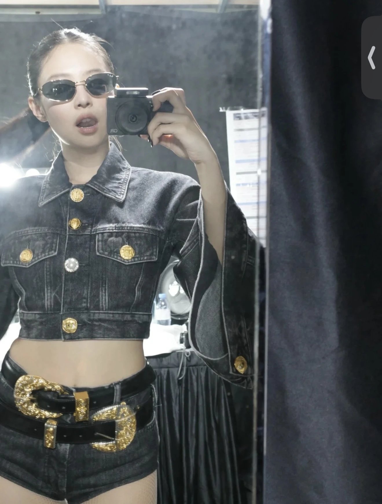 Versace Jeans Couture Cropped Denim Jacket with Gold Hardware in Acid Wash Gray - 11