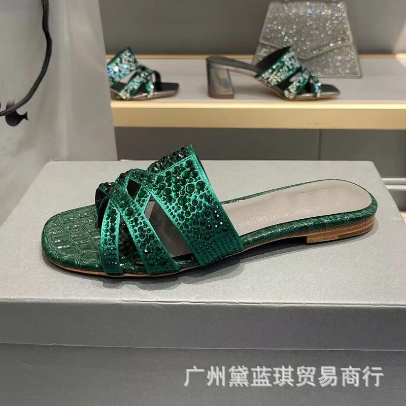 Jil Sander x Crystal-Embellished Croc-Print Slide Sandals in Sky Blue - 8