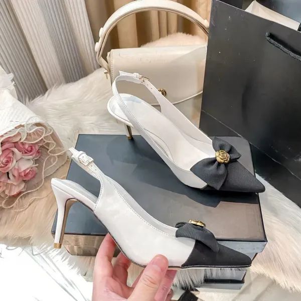 Dior J'Adior Slingback Heels Black Bow White Leather - 8