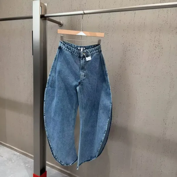 Denim Set: Flared Wide-Leg Jeans and Peplum Sleeveless Top in Medium Wash Blue - 8