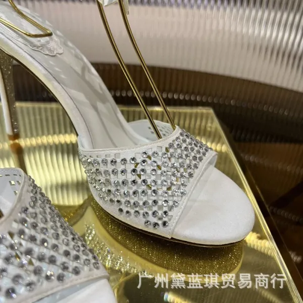 Bene Gacvilla Crystal-Embellished Winged Heels White Sandals - 11