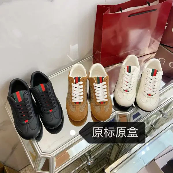 Gucci Ace Leather Sneakers Black with Red-Green Web Detail Sneakers - 3