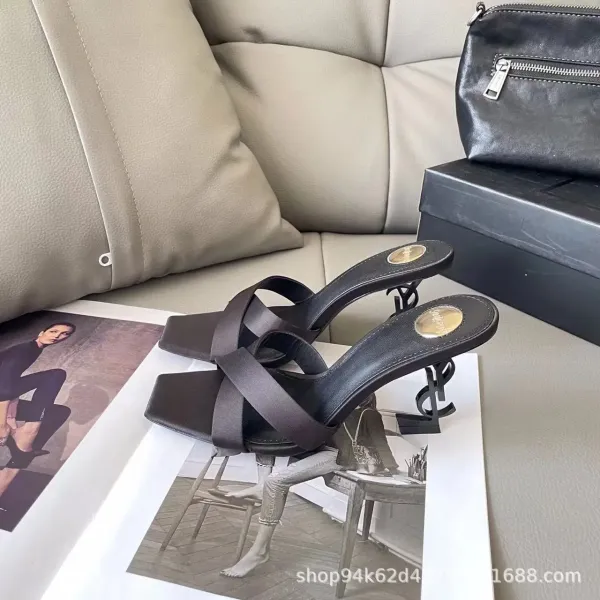 Saint Laurent Satin Mule in Bronze Block Heel Sandals - 5