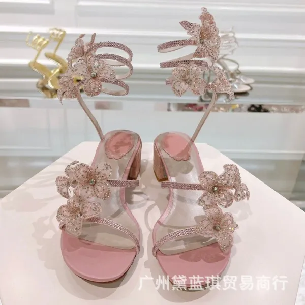 Dior J'adior Floral Embellished Black Block Heel Sandals - 7