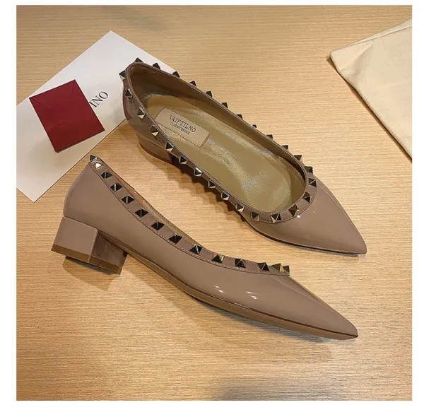 Valentino Garavani Rockstud Pointed-Toe Flats White Leather Shoes - 28