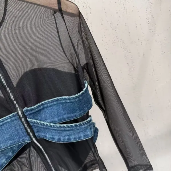 Off-White Denim Bow Mesh Top Blue/Black - 18