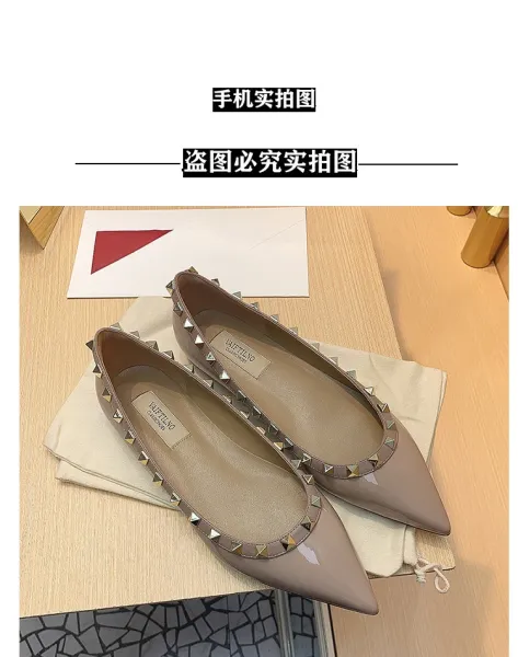 Valentino Garavani Rockstud Pointed-Toe Flats White Leather Shoes - 36