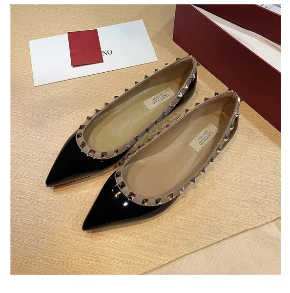 Valentino Garavani Rockstud Pointed-Toe Flats White Leather Shoes - 41