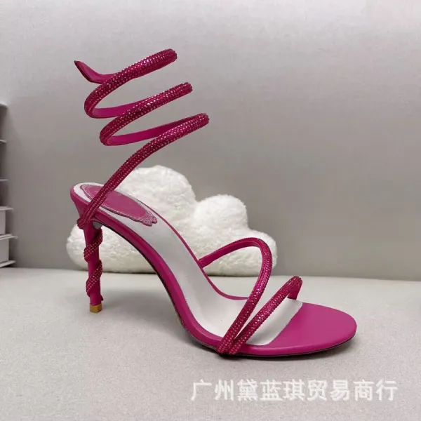 Purple Crystal Spiral Ankle Wrap Stiletto Heels - 11
