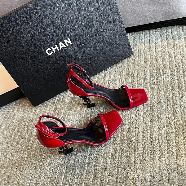 Saint Laurent Tribute Sandals Black Patent Leather Heels - 30