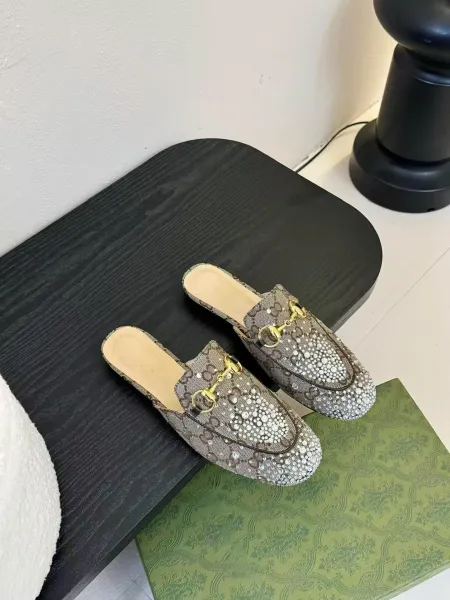 Gucci Princetown Crystal-Embellished Burgundy Loafers - 3