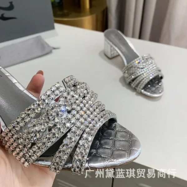 Design Crystal-Embellished Croc-Print Block Heel Mules Black - 9