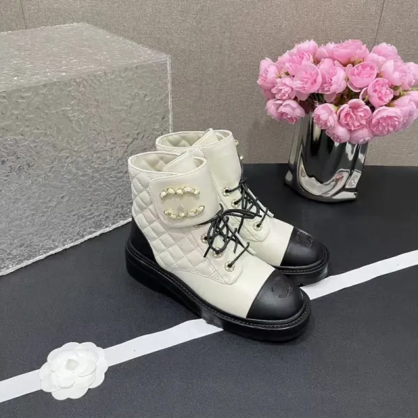 Chanel Combat Boots Black Quilted Leather Ankle Boots - 16