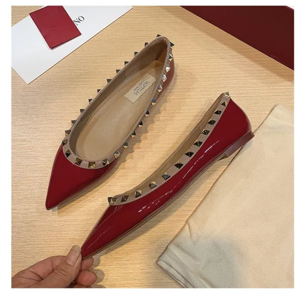 Valentino Garavani Rockstud Pointed-Toe Flats White Leather Shoes - 45