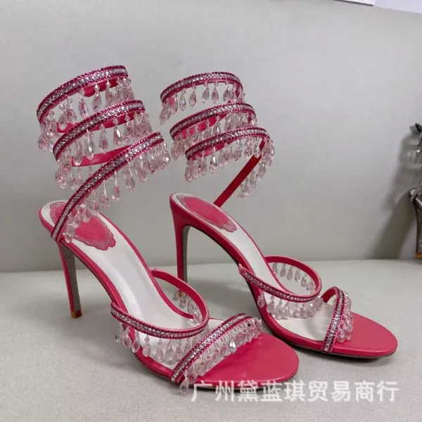 Crystal-Embellished Silver Stiletto Heels - 2