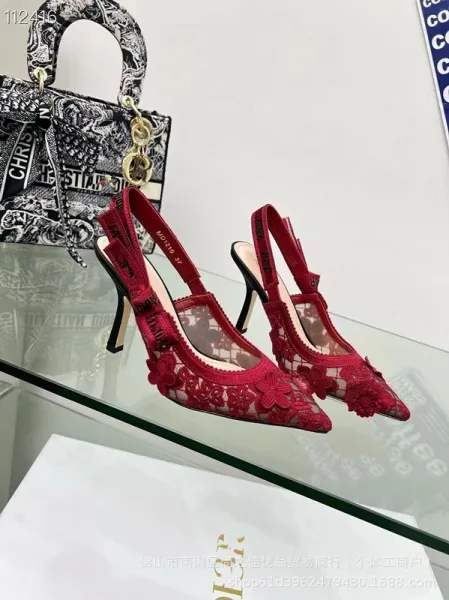 Dior J'Adior Lace Embellished Red Slingback Heels - 9