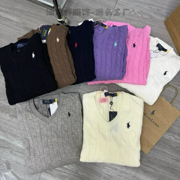 Ralph Lauren Cable Knit V-Neck Sweater White - 4