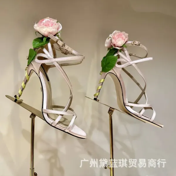Christian Louboutin Flower-Embellished Strappy Red Stilettos - 10