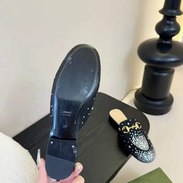 Gucci Princetown Crystal-Embellished Burgundy Loafers - 4