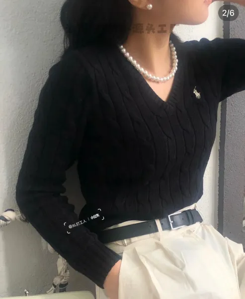 Ralph Lauren Cable Knit V-Neck Sweater White - 29