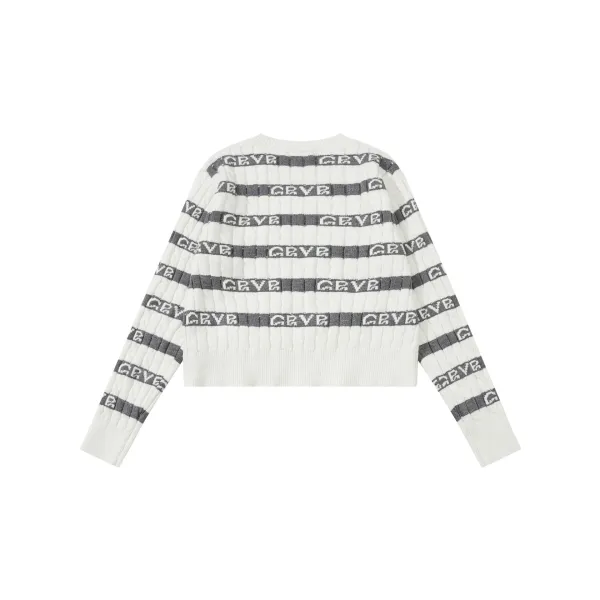 GRA Logo Stripe Ribbed Knit Sweater White/Gray - 10