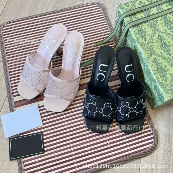 Gucci Marmont Slide Sandals Beige Mesh Heeled Slippers - 5