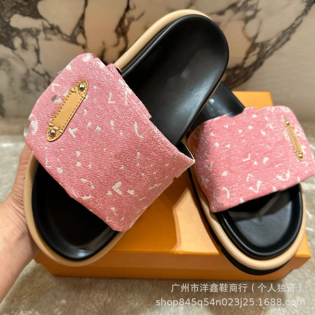 Louis Vuitton Monogram Canvas Slide Sandals Pink Slippers