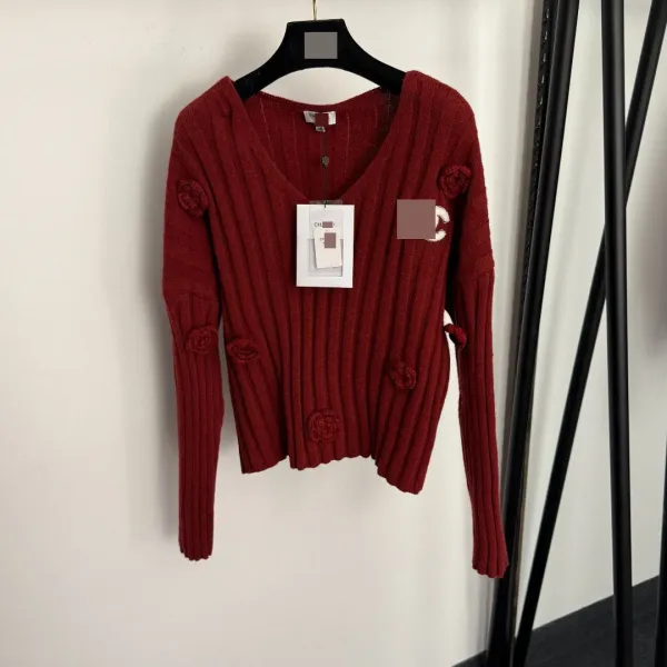 Chanel Knit Set with Camellia Embellishments Burgundy Sweater and Knit Dress - 5