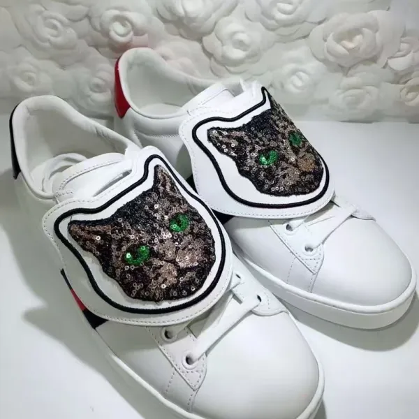Gucci Ace Cat-Embroidered Sequin White Sneakers - 9