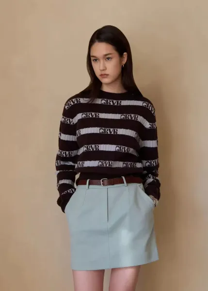 GRA Logo Stripe Ribbed Knit Sweater White/Gray - 36