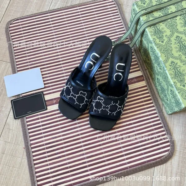 Gucci Marmont Slide Sandals Beige Mesh Heeled Slippers - 8